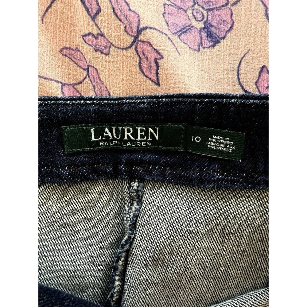 Lauren Ralph Lauren Dark Denim Skirt 10 Leather Trim Accent Pencil Straight - Picture 4 of 4